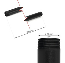 Černá závitová trubka o délce 300 milimetrů a průměru 25 milimetrů