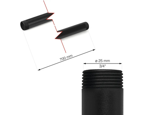 Obrázek trubky se závitem o délce 700 milimetrů o průměru 25 milimetrů