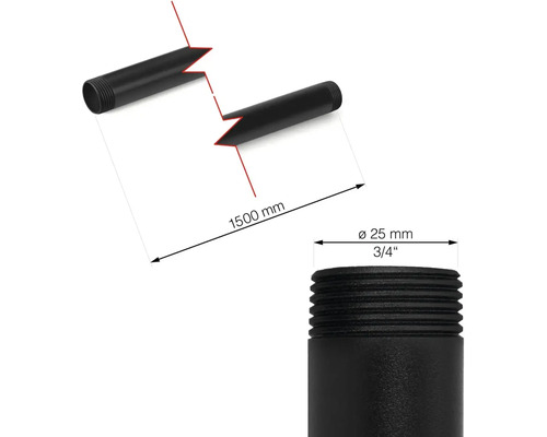 Obrázek prodloužení trubky o rozměrech 1500 mm délky a 25 mm průměru