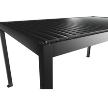 Detailní pohled na černé zastřešení terasy.