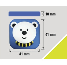 Rozměry nábytkového knoflíku s motivem medvěda: 41 mm x 41 mm, tloušťka 10 mm