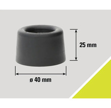 Šedý gumový dveřní doraz o rozměrech 25 mm výška a 40 mm průměr