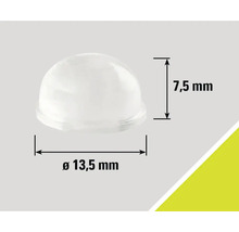 Polokulovitý kluzák na nábytek o rozměrech 13,5 mm v průměru a 7,5 mm na výšku