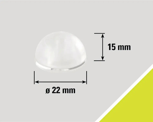 Polokulovitý kluzák na nábytek o rozměrech 22 milimetrů v průměru a 15 milimetrů na výšku