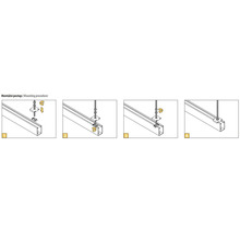 Montážní postup pro lištu ve čtyřech krocích.