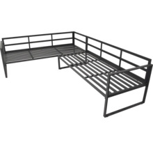 Rohová kovová zahradní lavice s lamelovým roštem