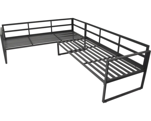 Rohová kovová zahradní lavice s lamelovým roštem