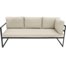 Venkovní pohovka s kovovým rámem a sedacími a opěrnými polštáři