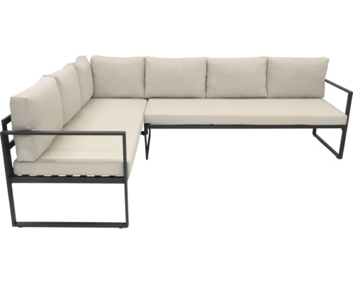 Rohová pohovka s čalouněním a kovovým rámem