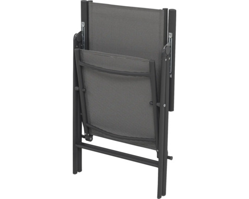 Složené zahradní křeslo s textilním potahem a kovovým rámem