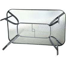 Zahradní stůl se skleněnou deskou a kovovým rámem