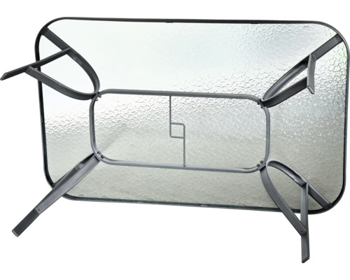 Zahradní stůl se skleněnou deskou a kovovým rámem