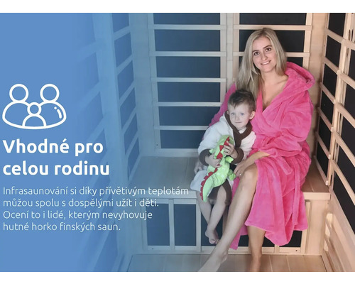 Žena a dítě sedí v infrasauně