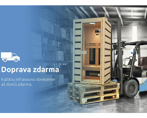 Infračervená sauna na paletě přepravovaná vysokozdvižným vozíkem