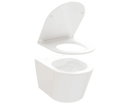 Závěsný hlubokosplachovací klozet s otevřeným splachovacím kruhem a WC sedátkem