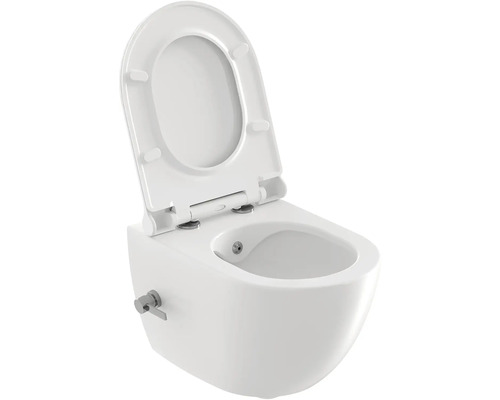 Závěsný bidet s otevřeným záchodovým prkénkem