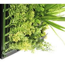 Umělá zelená stěna s různými rostlinami