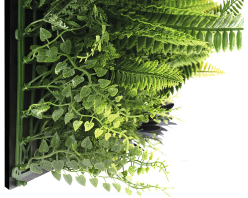 Stěna z umělých rostlin s kapradinami a malými lístky
