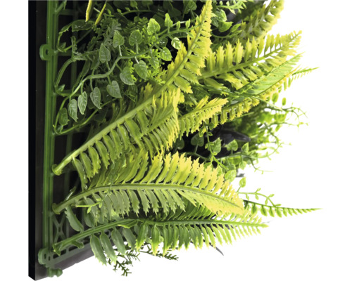 Umělá rostlinná stěna s kapradinami a listy