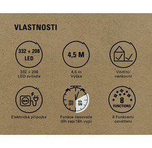Vlastnosti produktu: LED světla, výška, vhodné pro vnitřní i venkovní použití, síťová přípojka, funkce časovače, funkce osvětlení