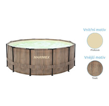 Kulatý bazén s designem teakového dřeva a logem Marimex
