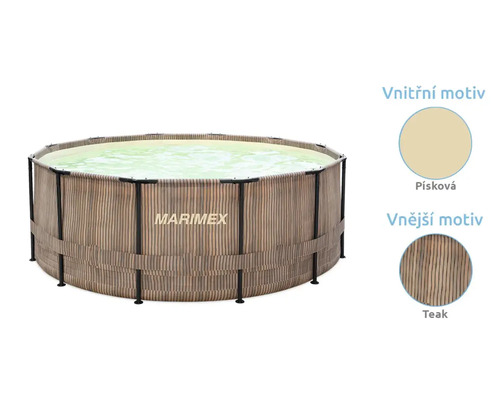 Kulatý bazén s designem teakového dřeva a logem Marimex