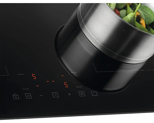 Indukční varná deska s hrncem a zeleninou.