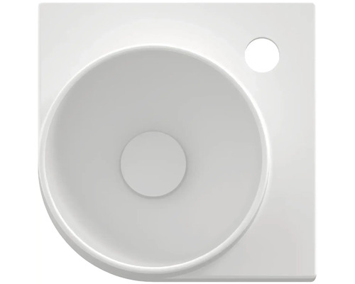 Pohled shora na keramické umyvadlo s otvorem pro baterii