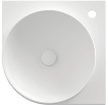 Pohled shora na keramické umyvadlo s kulatou mísou