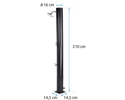 Obrázek zahradní sprchy s rozměry