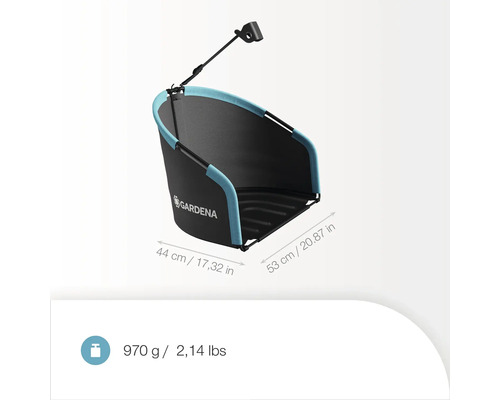 Držák na pytel na listí Gardena s logem Gardena, rozměry 44 x 53 centimetrů, hmotnost 970 gramů