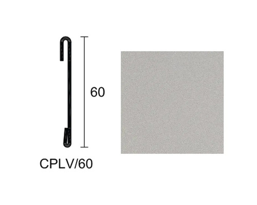 Obrázek upevňovací lišty o rozměrech 60 milimetrů a vzorku materiálu.