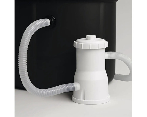 Bílý jezírkový filtr s hadicí a černou jezírkovou nádobou