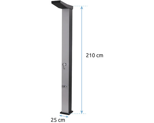 Zahradní sprcha o rozměrech 210 x 25 centimetrů