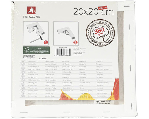 Malířské plátno 20x20 cm, vhodné pro akrylové barvy, olejové barvy, kvaš a temperu