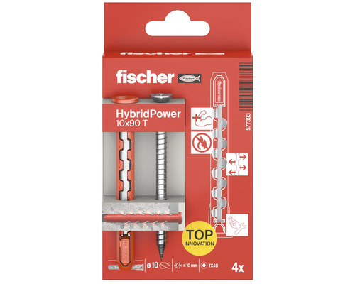 Hmoždinky Fischer HybridPower 10x90 T, balení po čtyřech kusech