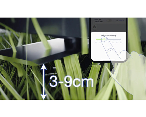 Nastavení výšky sečení od 3 do 9 centimetrů na robotické sekačce přes smartphone