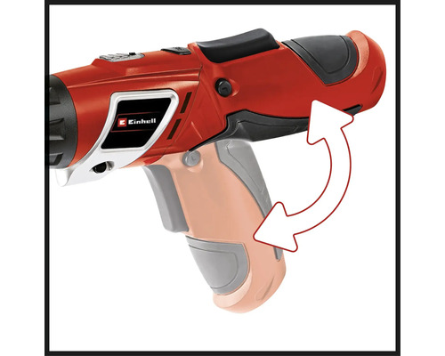 Logo Einhell na akumulátorovém otočném šroubováku s otočnou rukojetí.