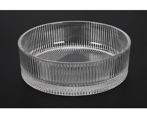 Kulatá skleněná mísa s žebrovanou texturou