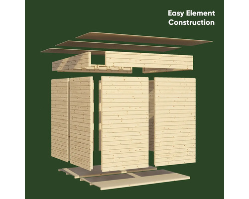 Ilustrace jednoduché stavební konstrukce zahradního domku ze dřeva