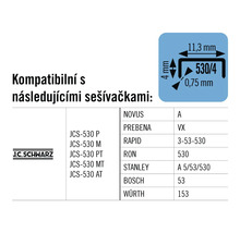Informace o kompatibilitě s různými sešívačkami a velikosti sponek