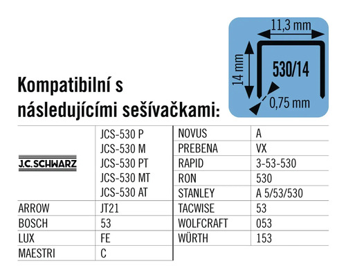 Informace o kompatibilitě sponek s různými sešívačkami.