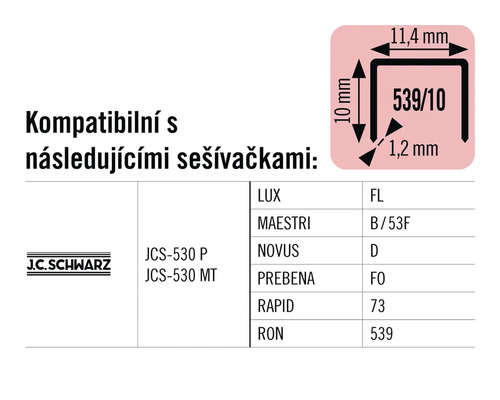 Informace o kompatibilitě sponek s různými modely sešívaček.