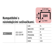 Tabulka kompatibility pro sešívačky s rozměry a logem J.C. Schwarz