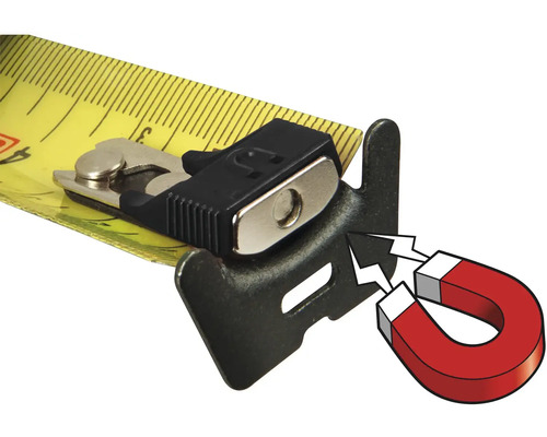 Detailní pohled na svinovací metr s magnetem