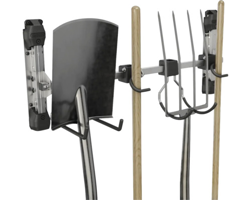 Držák zahradního nářadí s lopatou a vidlemi