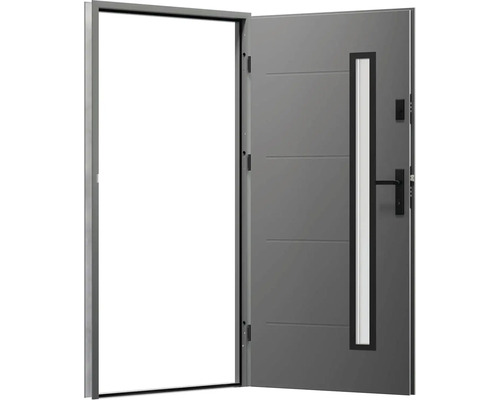 Otevřené vchodové dveře s bočním panelem, klikou a zámkem