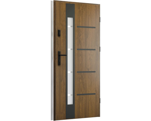 Vchodové dveře s prosklenou výplní a vzhledem dřeva