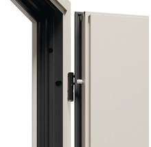 Detail interiérových dveří s černým rámem a klikou