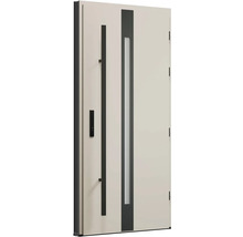 Moderní vchodové dveře s proskleným pruhem a tyčovým madlem